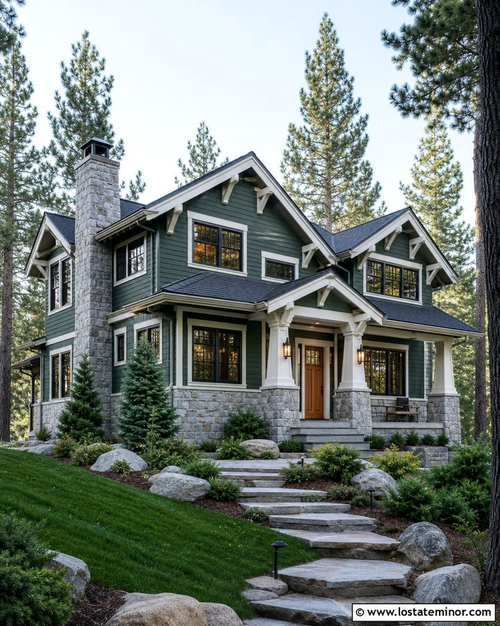 Forest Green House With Granite Wainscoting - 30 Forest Green House Design With Wainscoting Ideas