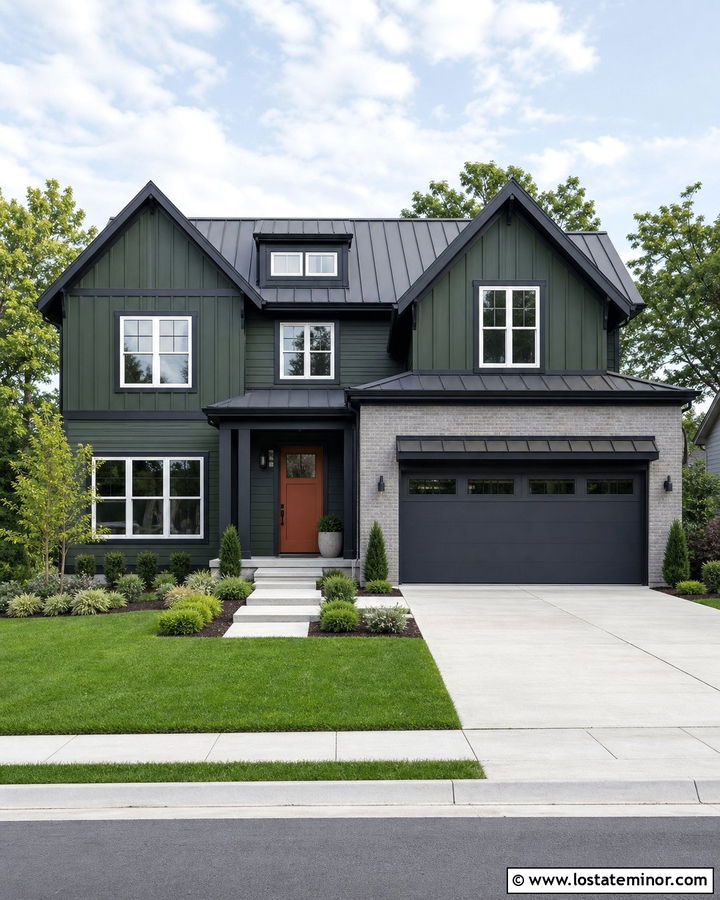 Forest Green House With Gray Brick - 30 Forest Green House Design With Brick Accents Ideas