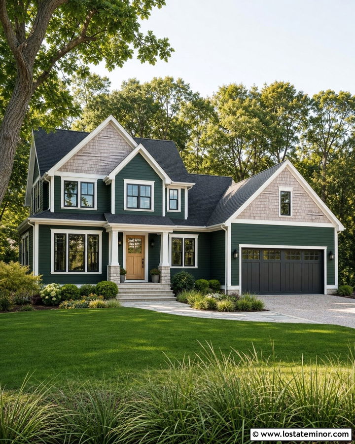 Forest Green House With Gray Cedar Shingles - 30 Forest Green House Design With Shingles Ideas