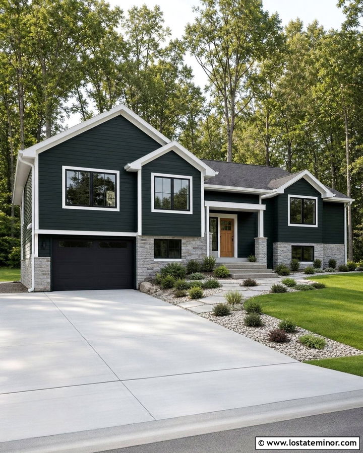 Forest Green House With Gray Stone Wainscoting - 30 Forest Green House Design With Wainscoting Ideas