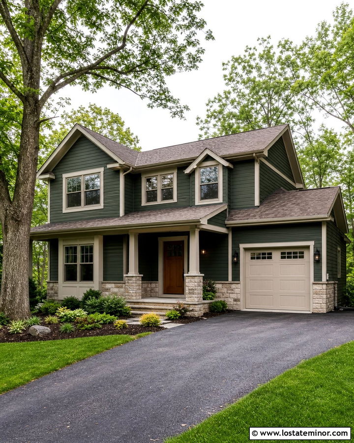 Forest Green House With Greige Trim - 30 Forest Green House Design With Trim Ideas