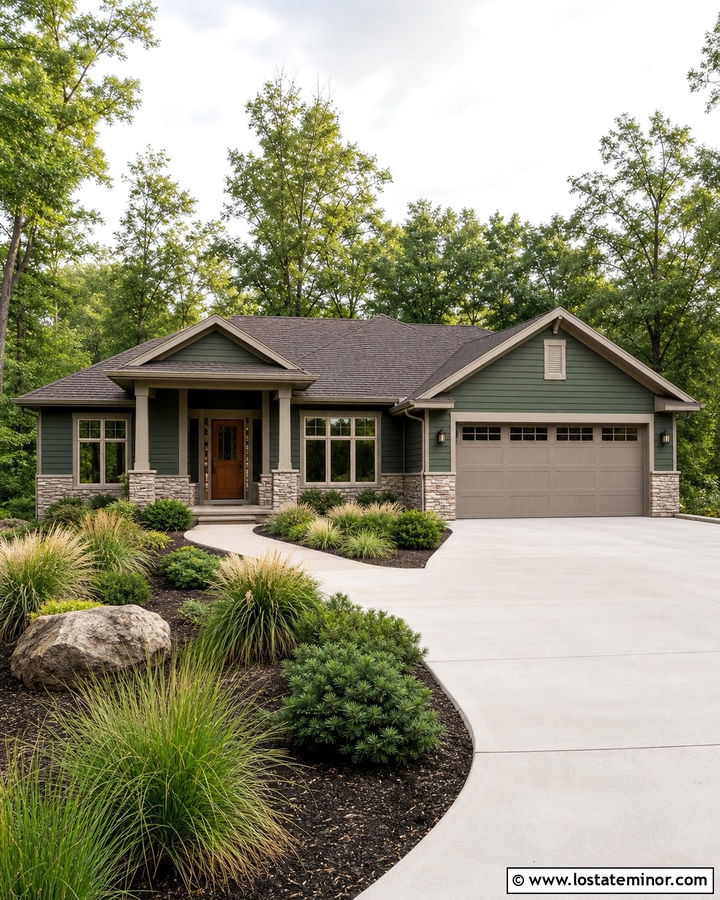Forest Green House With Greige Window Frames - 30 Forest Green House Design With Window Frames Ideas