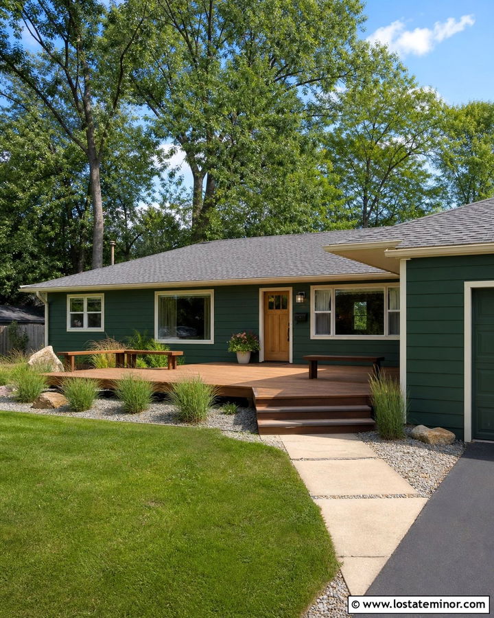 Forest Green House With Ground Level Deck - 30 Forest Green House Design With Deck Ideas