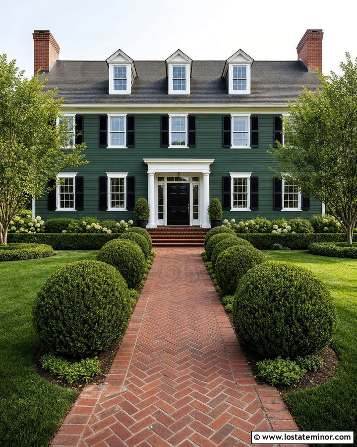 Forest Green House With Herringbone Brick Walkway - 30 Forest Green House Design With Walkway Ideas