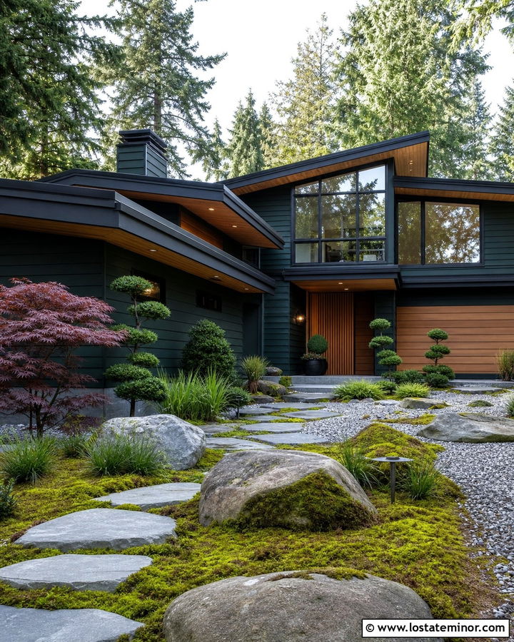Forest Green House With Japanese Inspired Landscaping - 30 Forest Green House Design With Landscaping Ideas