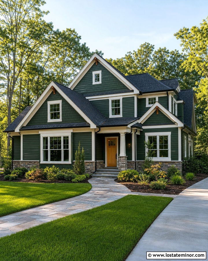 Forest Green House With Layered Shingle Exterior - 30 Forest Green House Design With Shingles Ideas