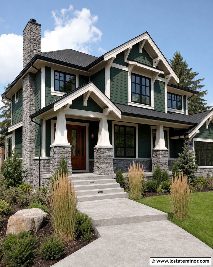 Forest Green House With Ledgestone Wainscoting - 30 Forest Green House Design With Wainscoting Ideas