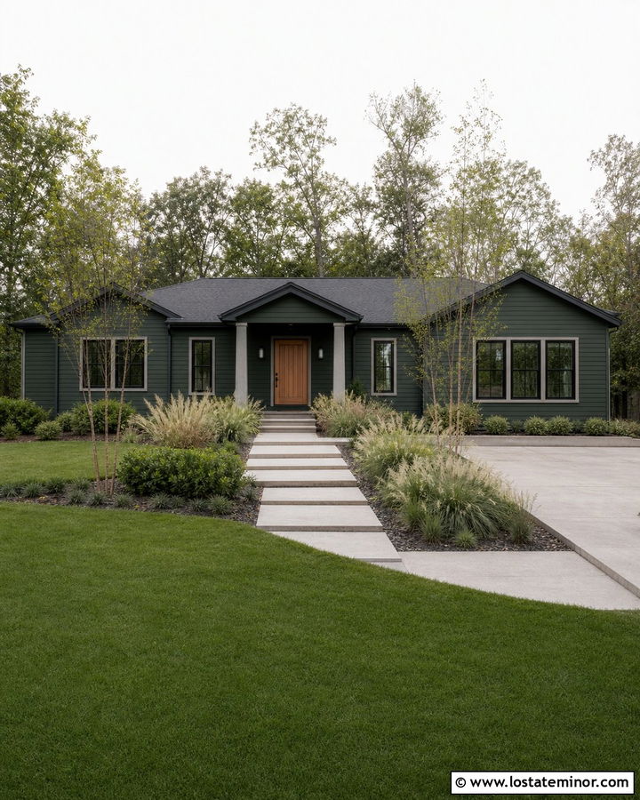 Forest Green House With Light Gray Accents - 30 Forest Green House Design With Accents Ideas