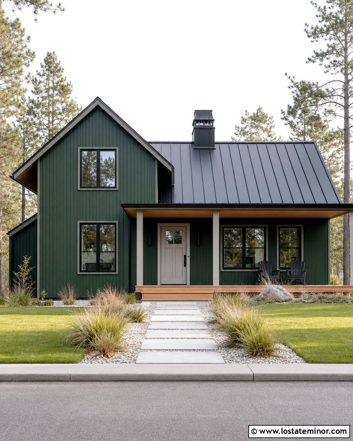 Forest Green House With Light Gray Front Door - 30 Forest Green House Design With Entry Door Ideas