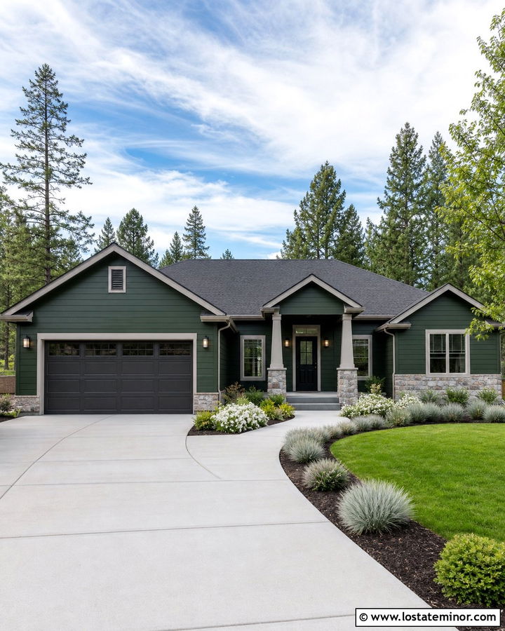 Forest Green House With Light Gray Trim - 30 Forest Green House Design With Trim Ideas