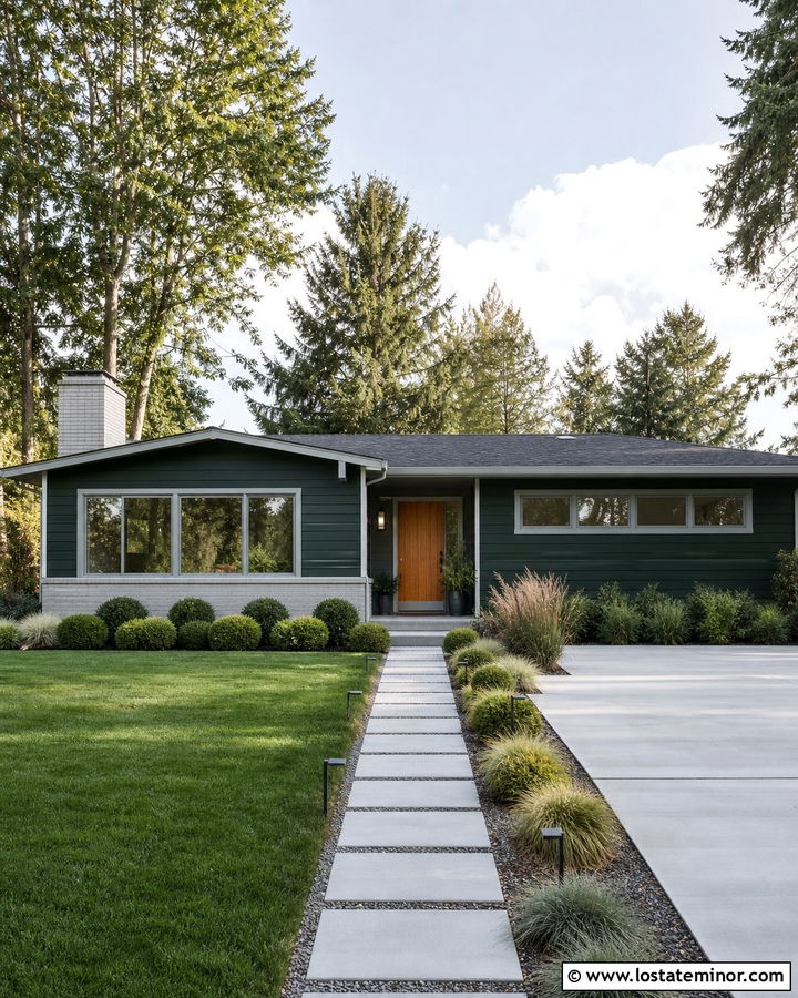 Forest Green House With Light Gray Window Frames - 30 Forest Green House Design With Window Frames Ideas
