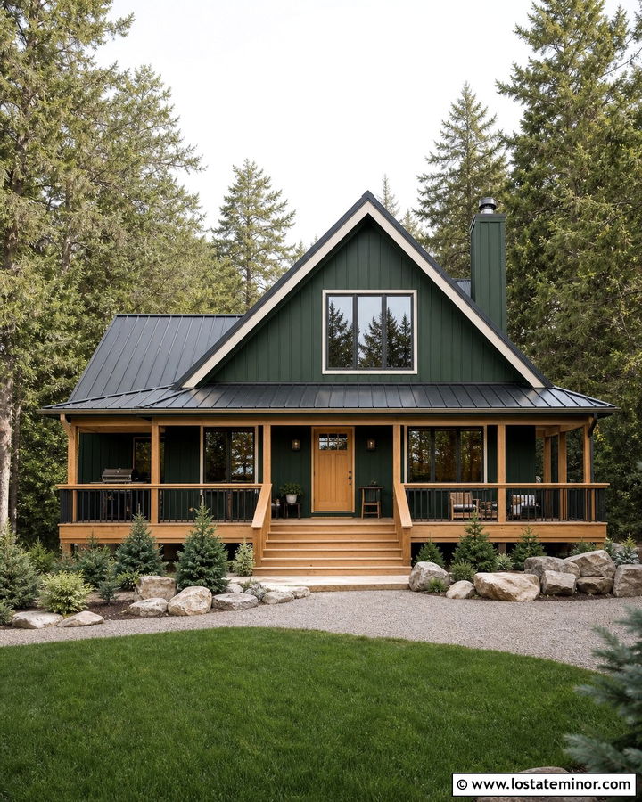 Forest Green House With Light Oak Deck - 30 Forest Green House Design With Deck Ideas