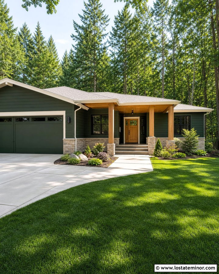 Forest Green House With Light Oak Front Door - 30 Forest Green House Design With Front Door Ideas