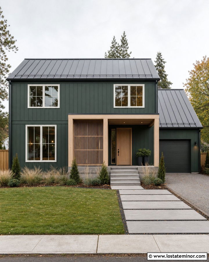 Forest Green House With Light Oak Porch - 30 Forest Green House Design With Front Porch Ideas