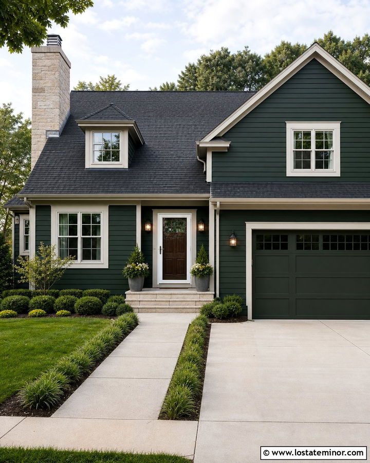 Forest Green House With Limestone And Storm Door - 30 Forest Green House Design With Storm Door Ideas