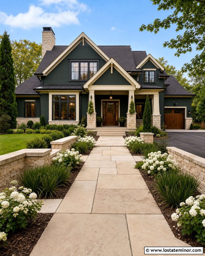 Forest Green House With Limestone Walkway - 30 Forest Green House Design With Walkway Ideas
