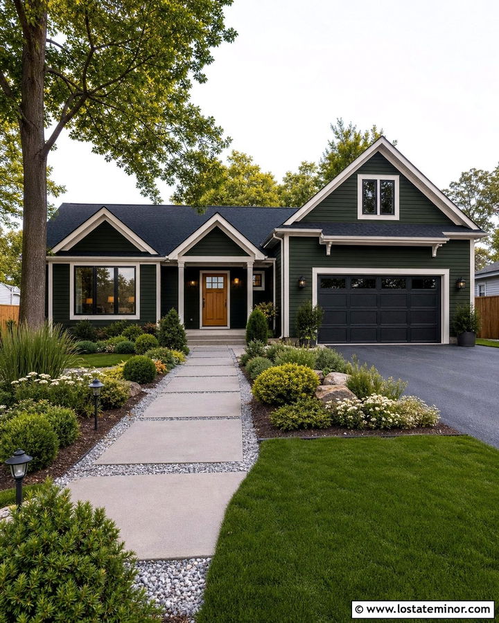 Forest Green House With Low Maintenance Front Yard - 30 Forest Green House Design With Front Yard Ideas