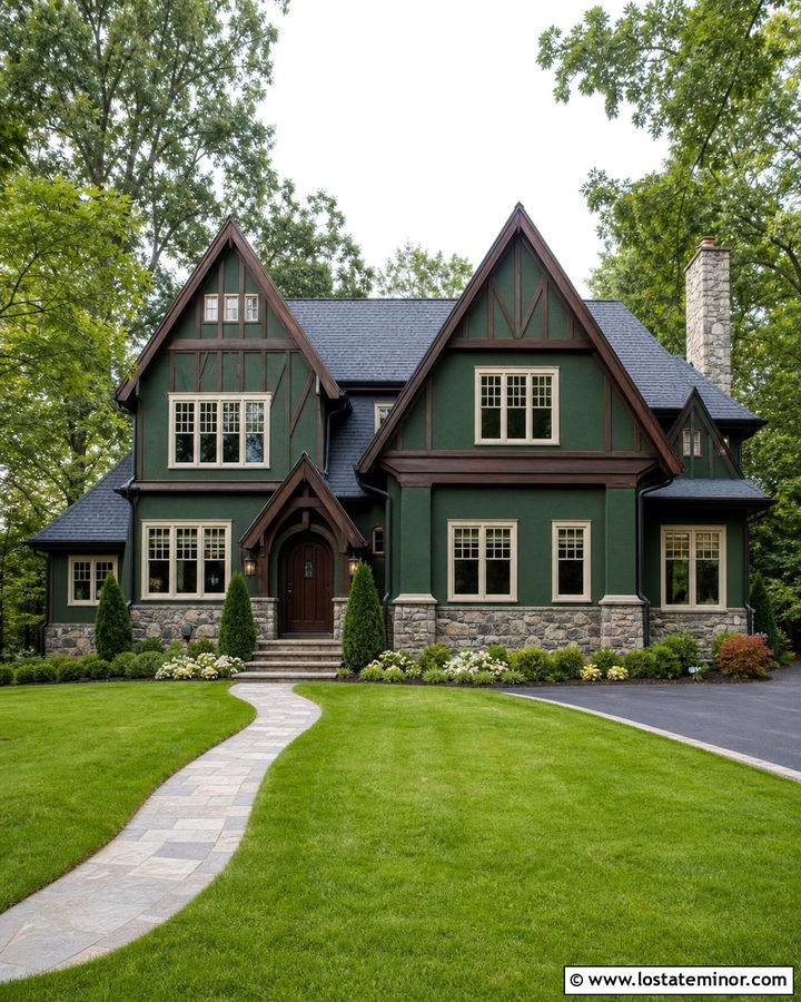 Forest Green House With Mahogany Front Door - 30 Forest Green House Design With Front Door Ideas