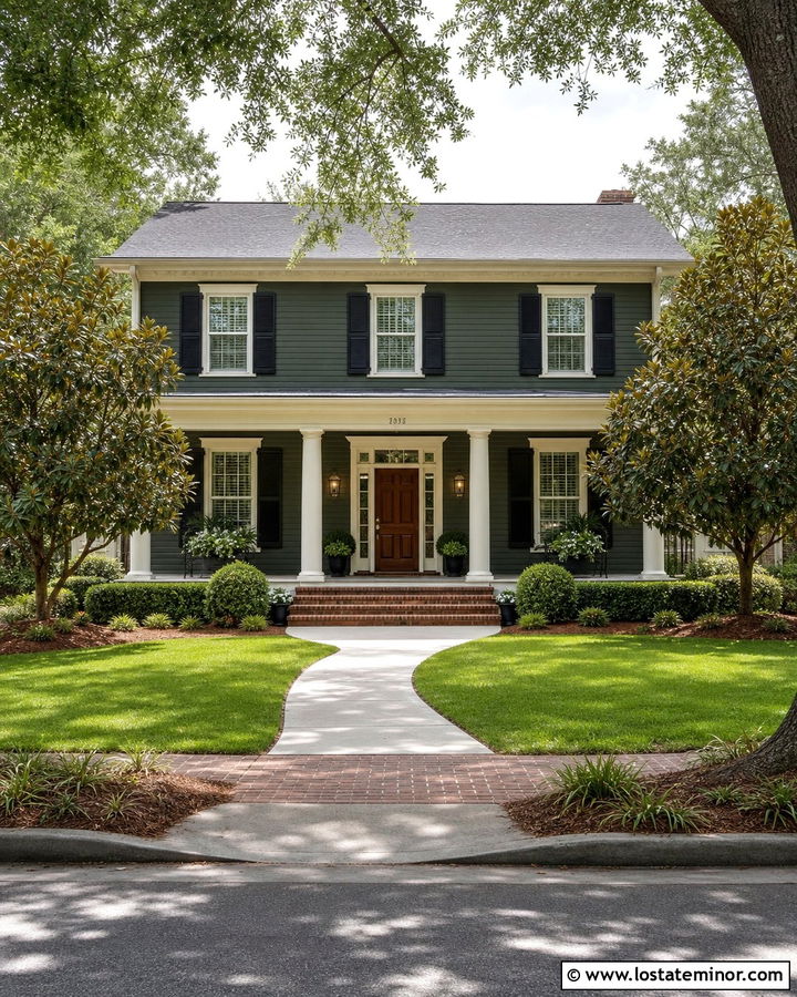 Forest Green House With Mahogany Front Door - 30 Forest Green House Design With Entry Door Ideas