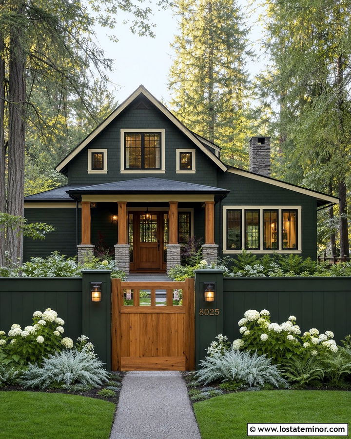 Forest Green House With Matching Green Fence - 30 Forest Green House Design With Fence Ideas