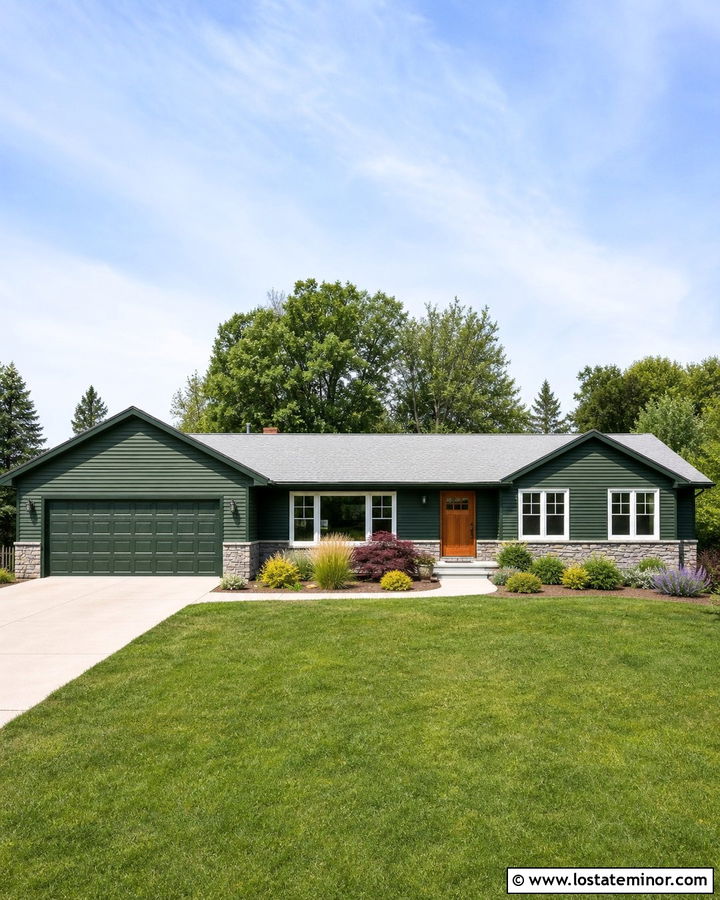 Forest Green House With Matching Green Garage Door - 30 Forest Green House Design With Garage Door Ideas
