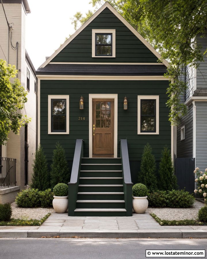 Forest Green House With Matching Green Steps - 30 Forest Green House Design With Steps Ideas