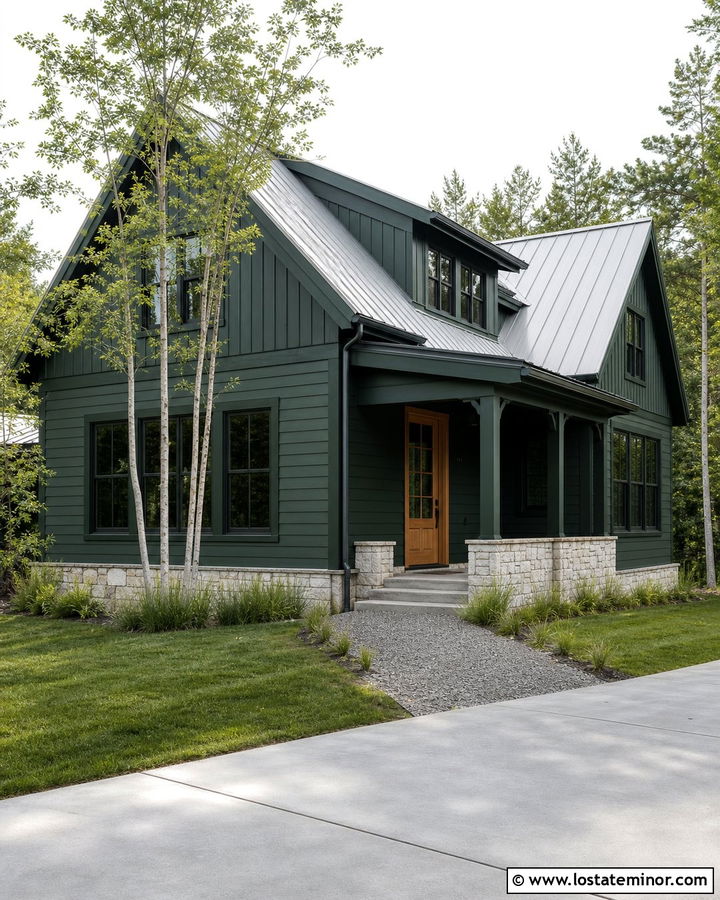 Forest Green House With Matching Green Trim - 30 Forest Green House Design With Trim Ideas