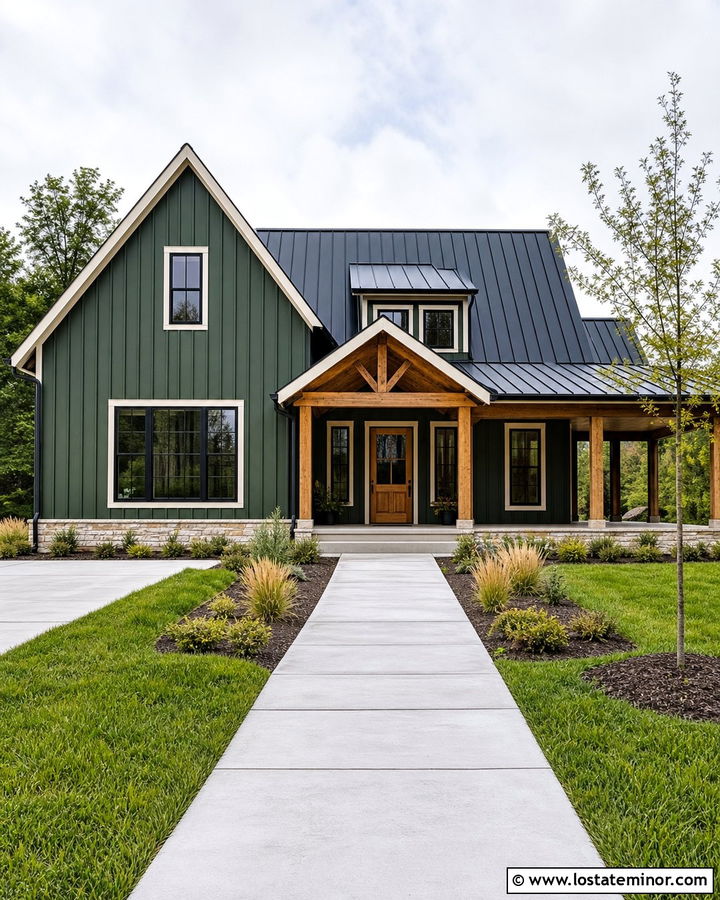 Forest Green House With Metal Gable Roof - 30 Forest Green House Design With Gables Ideas