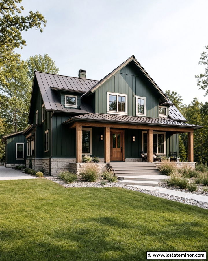 Forest Green House With Metal Roof - 30 Forest Green House Design With Accents Ideas