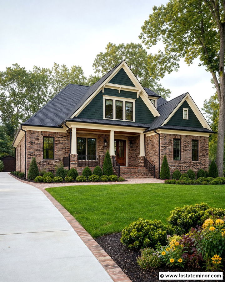 Forest Green House With Mixed Tone Brick - 30 Forest Green House Design With Brick Accents Ideas
