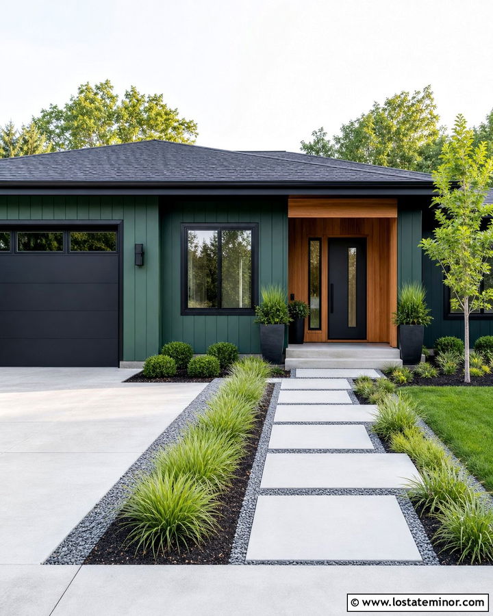 Forest Green House With Modern Concrete Landscaping - 30 Forest Green House Design With Landscaping Ideas