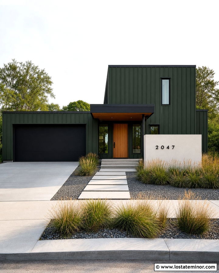 Forest Green House With Modern Number Plaque - 30 Forest Green House Design With House Numbers Ideas