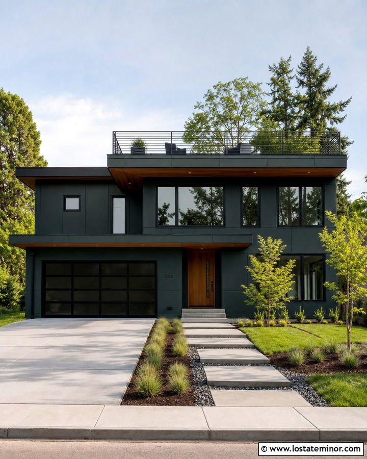 Forest Green House With Modern Rooftop Deck - 30 Forest Green House Design With Deck Ideas