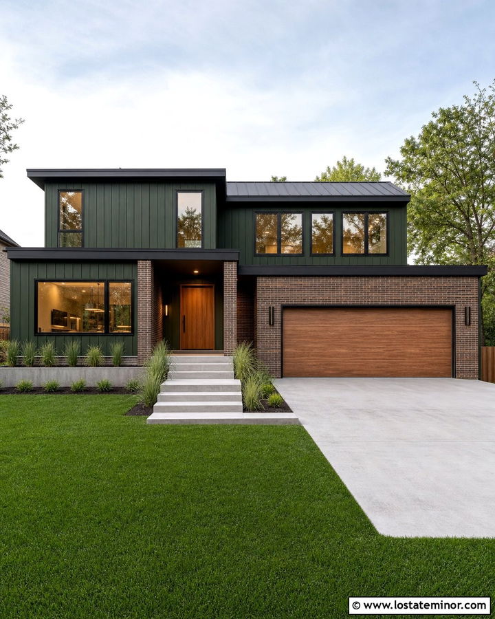 Forest Green House With Modern Thin Brick - 30 Forest Green House Design With Brick Accents Ideas
