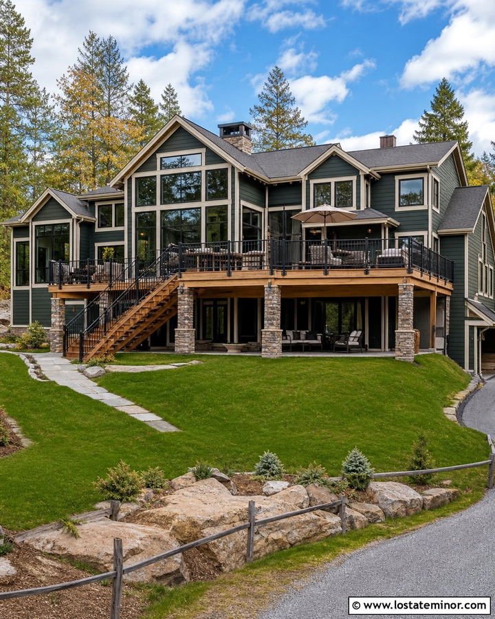 Forest Green House With Multi Level Deck - 30 Forest Green House Design With Deck Ideas