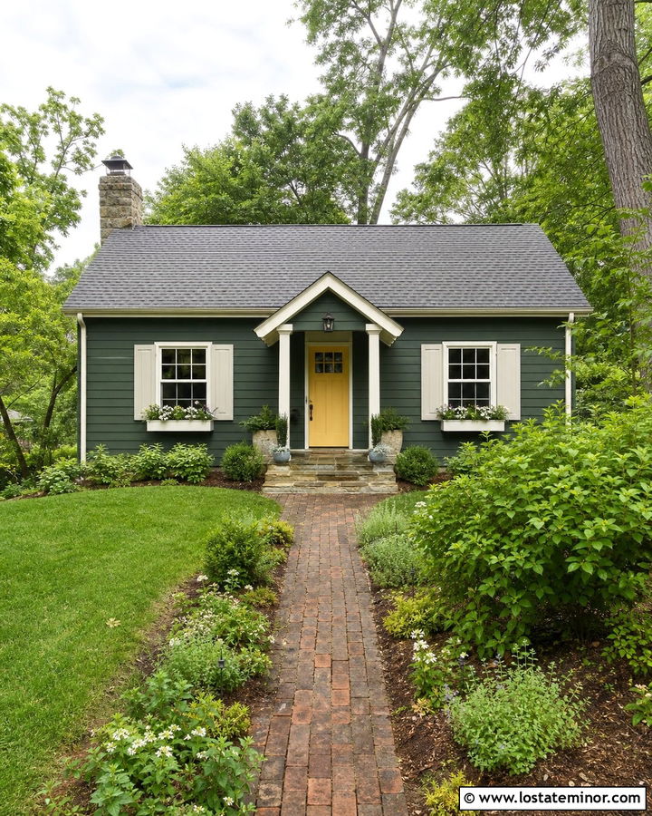 Forest Green House With Narrow Garden Walkway - 30 Forest Green House Design With Walkway Ideas