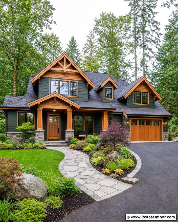 Forest Green House With Natural Cedar Trim - 30 Forest Green House Design With Trim Ideas