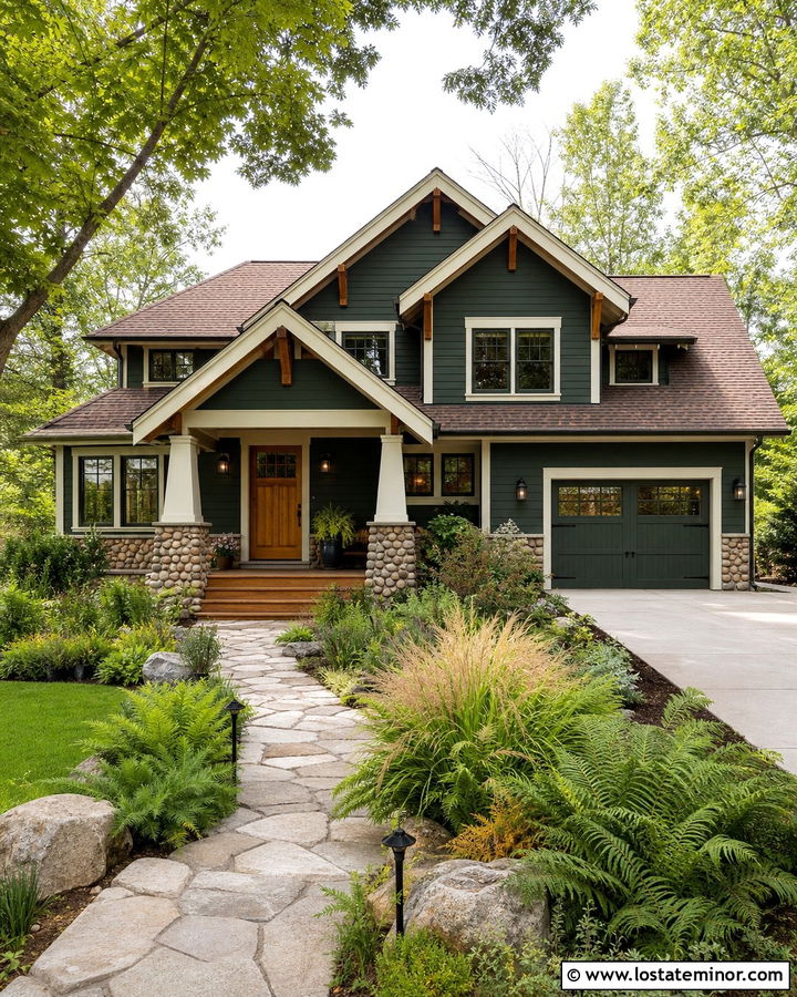 Forest Green House With Natural Oak Front Door - 30 Forest Green House Design With Entry Door Ideas