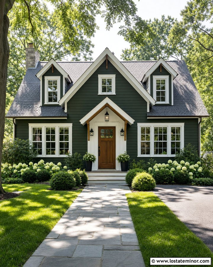 Forest Green House With Natural Wood Door - 30 Forest Green House Design With Accents Ideas