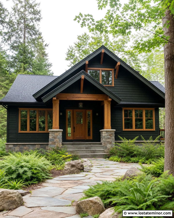 Forest Green House With Natural Wood Window Frames - 30 Forest Green House Design With Window Frames Ideas