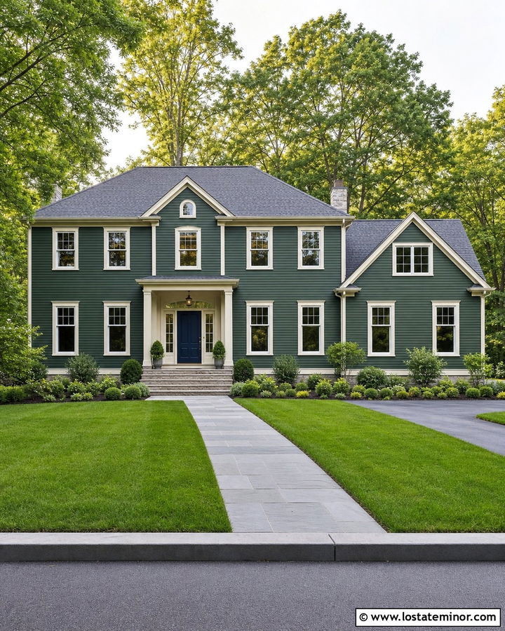 Forest Green House With Navy Blue Front Door - 30 Forest Green House Design With Front Door Ideas