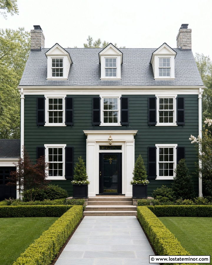 Forest Green House With Navy Door And Black Storm Door - 30 Forest Green House Design With Storm Door Ideas