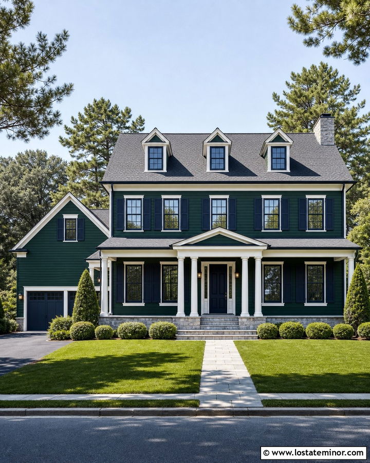 Forest Green House With Navy Trim - 30 Forest Green House Design With Trim Ideas
