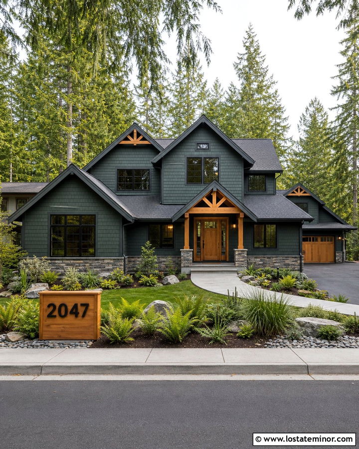 Forest Green House With Numbers On A Freestanding Sign - 30 Forest Green House Design With House Numbers Ideas