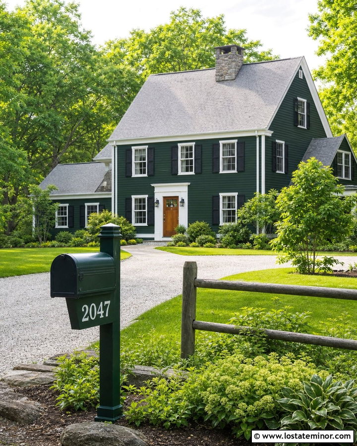 Forest Green House With Numbers On A Mailbox Post - 30 Forest Green House Design With House Numbers Ideas
