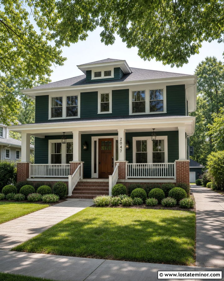 Forest Green House With Numbers On A Porch Column - 30 Forest Green House Design With House Numbers Ideas