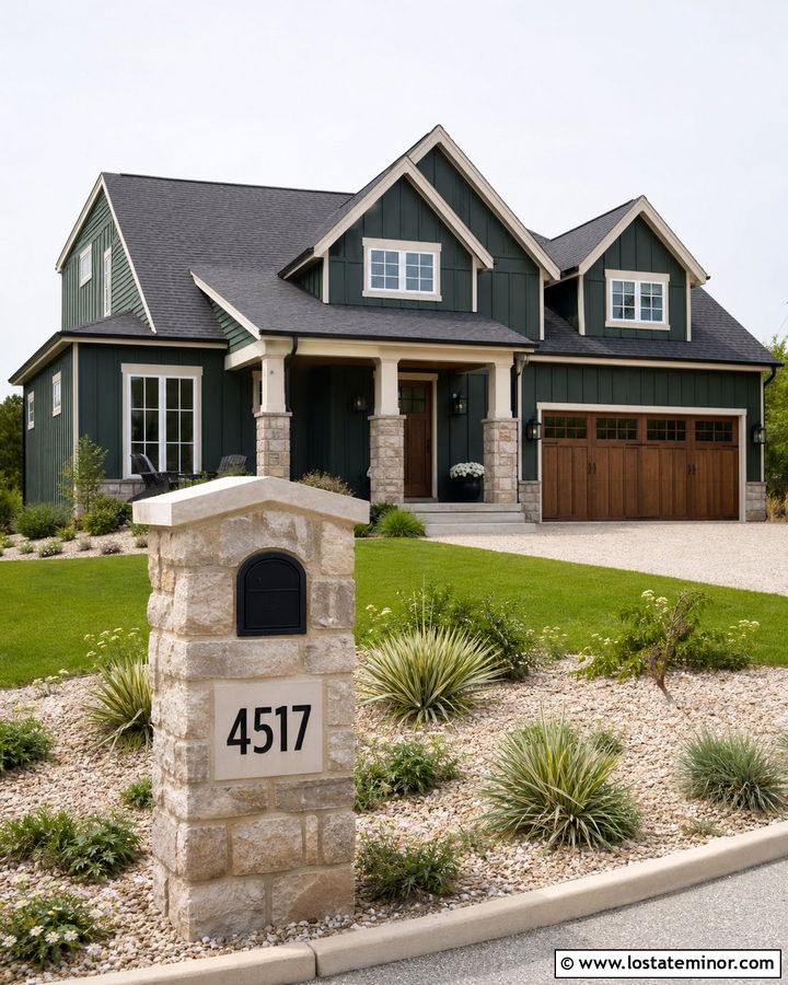 Forest Green House With Numbers On A Stone Mailbox - 30 Forest Green House Design With House Numbers Ideas