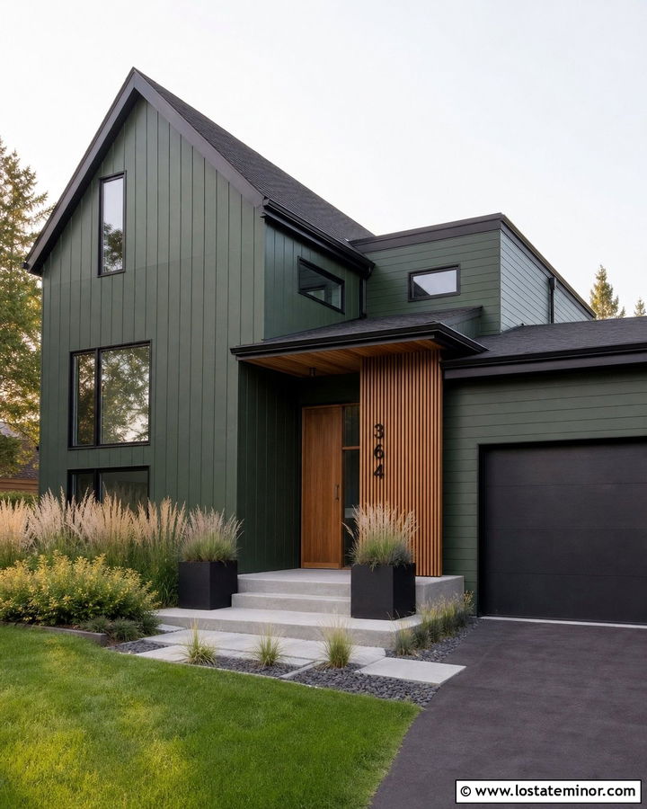Forest Green House With Numbers On A Wood Slat Wall - 30 Forest Green House Design With House Numbers Ideas