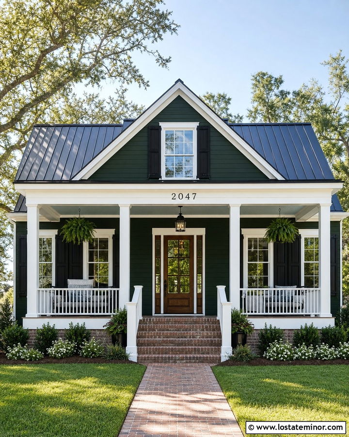Forest Green House With Numbers On The Entry Beam - 30 Forest Green House Design With House Numbers Ideas