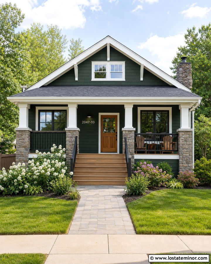 Forest Green House With Numbers Under A Porch Light - 30 Forest Green House Design With House Numbers Ideas